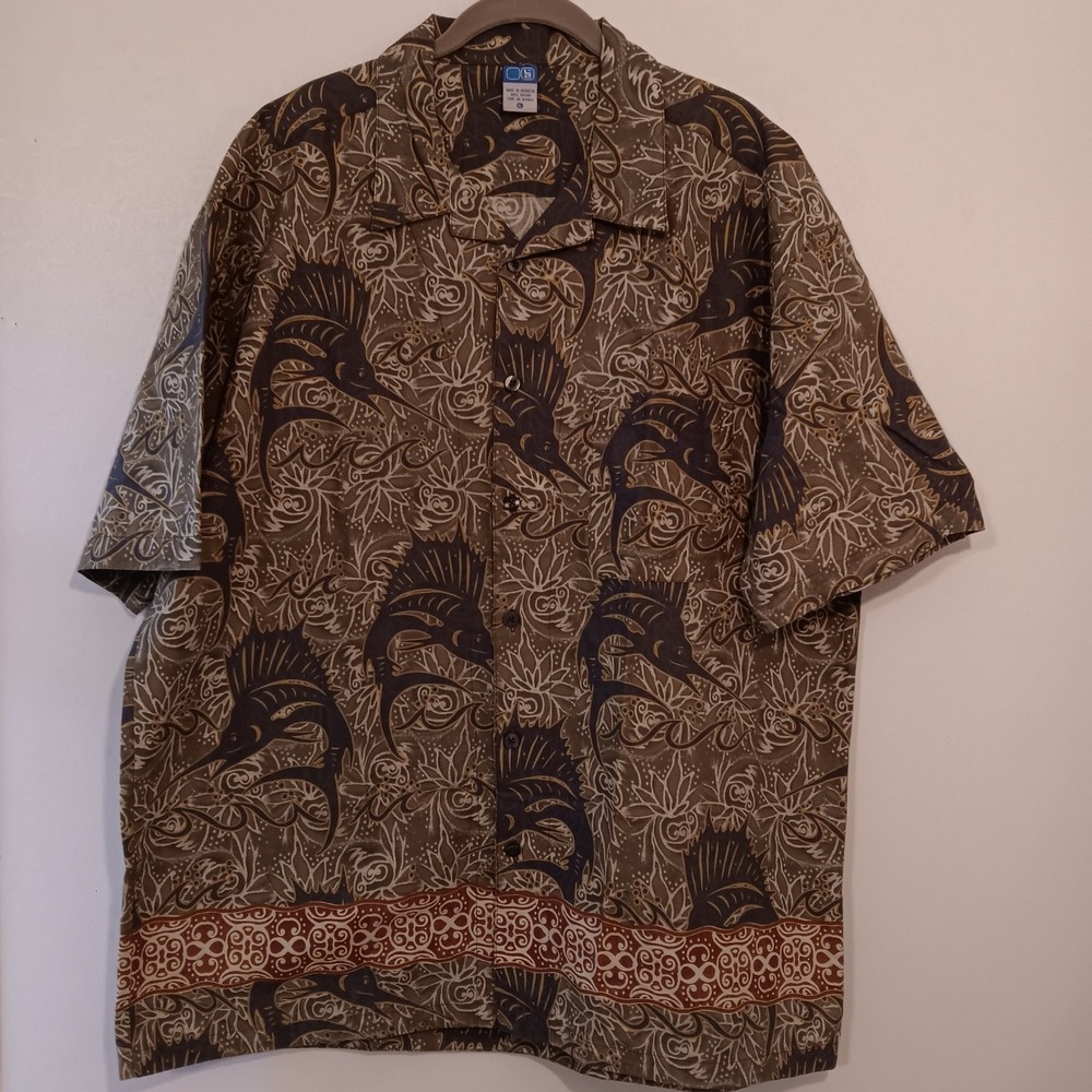 L2  Sport Fishing Marlin Print Button Up Camp‎ Shirt